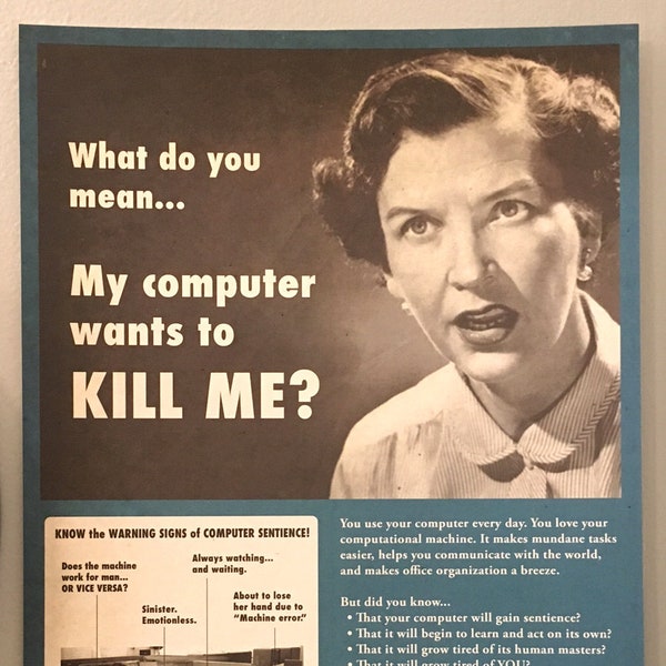 Computer Art, Vintage Poster, Propaganda Poster, Terminator, Computers, AI, retro art, alternate histories, geekery