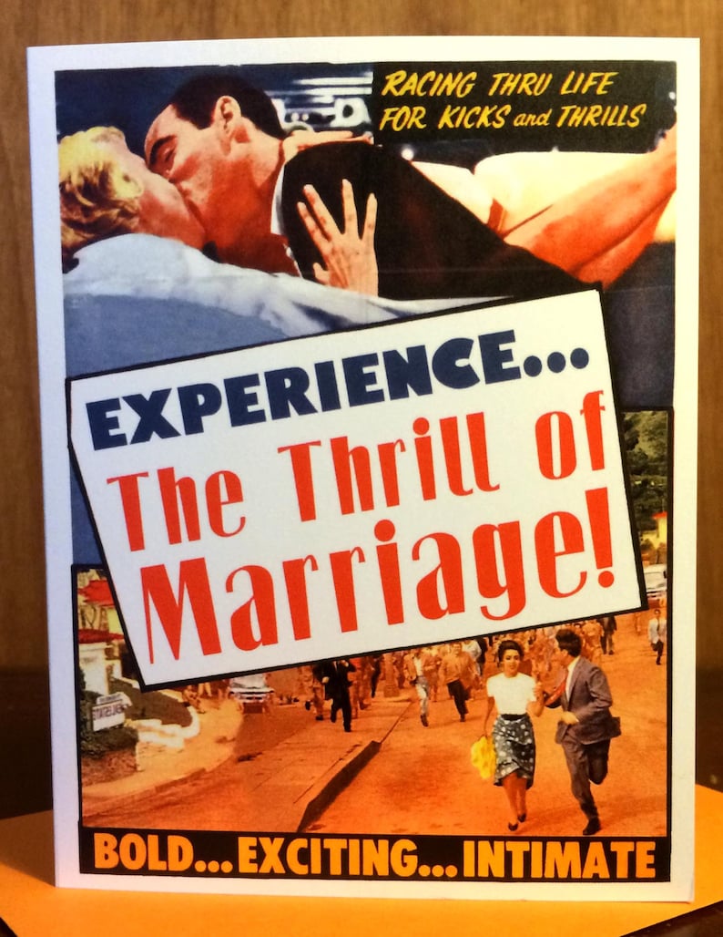 Marriage, Wedding Card, Marriage Card,Thrill, Bold, Retro print, b movie poster, SciFi Art, Wedding Congratulations, Alternate Histories image 1