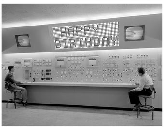 Birthday Card, Retro Computer, Birthday Cards, black and white, Scifi art, Retro Card, 1950s, Birthday, alternate histories, geekery