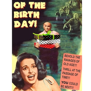 Birthday Card, B Movie Poster, Birthday, Zombies, Scream Queen, Scifi art, Retro Card, zombie art, alternate histories, geekery