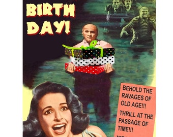 Birthday Card, B Movie Poster, Birthday, Zombies, Scream Queen, Scifi art, Retro Card, zombie art, alternate histories, geekery