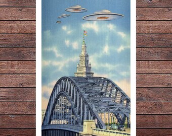 Cleveland, UFO, UFO Art, Cleveland Art, Ohio, Flying Saucers, Vintage, Alternate Histories, Geekery, Sci-fi