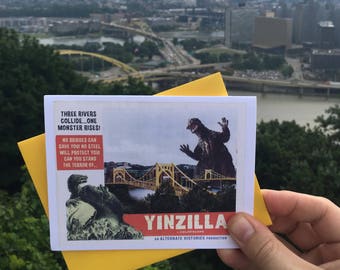 Pittsburgh, Yinzilla, Greeting Cards, Pittsburgh Card, Pittsburgh Art, Monsters, Alternate Histories, Pittsburgh Gifts