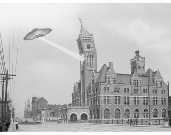 Digital Print, Nashville Art, UFO, Nashville print, Union Station, UFO Art, Nashville, SciFi Art, Nashville TN, Alternate Histories, Geekery