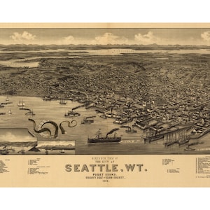 Digital Print, Seattle, Octopus Tentacles, Seattle Map, Cthulhu, Giant Squid, Seattle Art, Puget Sound Map, Geekery, Alternate Histories
