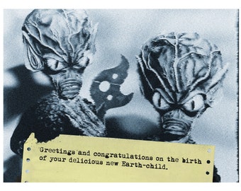 New Baby, Aliens, New Baby Card, Alien Art, Scifi Art, Geekery, Alternate Histories, Birth Announcement, martians