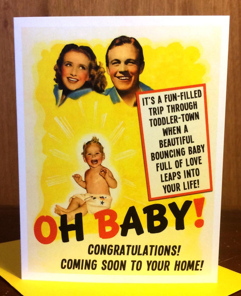 New Baby, movie poster, New Baby Card, 1940s, retro card, Geekery, Alternate Histories, Birth Announcement, Baby image 1