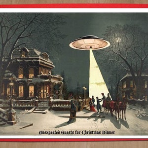 UFO, Christmas Cards, Sci Fi, Vintage, Christmas Scene, Funny Christmas Card, Alternate Histories, Geekery, Martians, Holiday Card