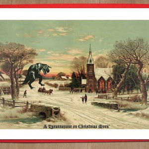 Dinosaur Christmas Card, Dinosaur, Christmas Cards, Tyrannosaurus Rex, Funny christmas card, Holiday Card, Alternate Histories, Geekery,