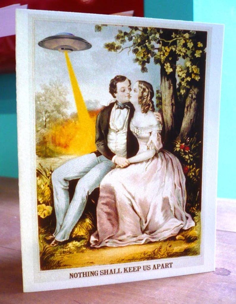 Love Card, UFO card, Geek Love, Digital Print, Vintage Print, Flying Saucer, Geekery, Alternate Histories image 1