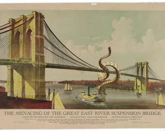 Art Print: Brooklyn Bridge Under Attack, Digital Print Octopus Tentacles, Brooklyn Bridge Art