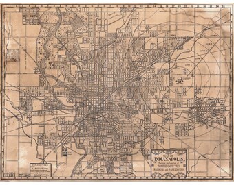 Digital Print, Indianapolis, Zombies, Indianapolis IN, Zombie Art, Indianapolis Map, vintage map, Wall Art, Alternate Histories, Geekery