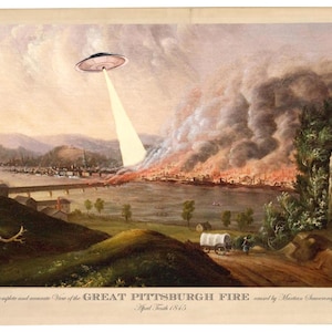Pittsburgh, Digital Print, UFO, Pittsburgh Skyline, UFO Art, Pittsburgh Art, Alternate Histories, Geekery, Pittsburgh Vintage, Sci Fi image 1