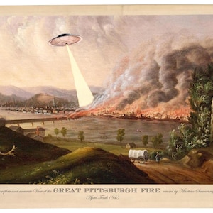 Pittsburgh, Digitaldruck, UFO, Pittsburgh Skyline, UFO Kunst, Pittsburgh Kunst, alternative Historien, Geekery, Pittsburgh Vintage, Sci Fi