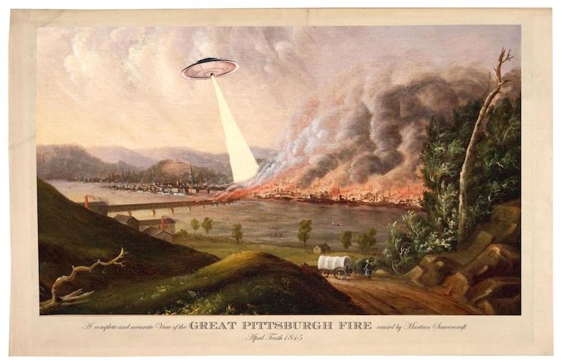 Pittsburgh, Digital Print, UFO, Pittsburgh Skyline, UFO Art, Pittsburgh Art, Alternate Histories, Geekery, Pittsburgh Vintage, Sci Fi image 1