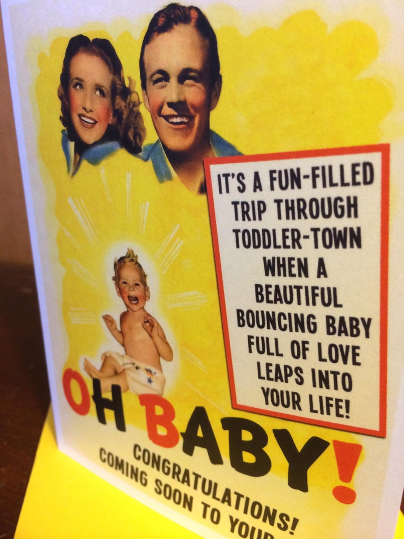 New Baby, movie poster, New Baby Card, 1940s, retro card, Geekery, Alternate Histories, Birth Announcement, Baby image 2