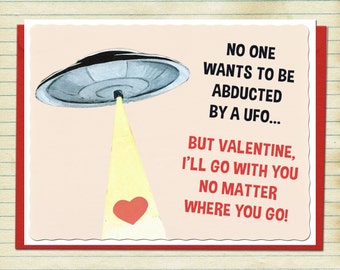 Valentine's Day Card UFO Art Retro Valentine Vintage Card Geekery Alternate Histories Flying Saucer Martians