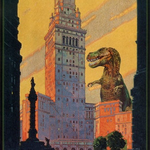 Cleveland, Tower Terminal, Cleveland Art, Dinosaur, Dinosaur Art, Ohio Art, Union Terminal, Alternate Histories, Geekery