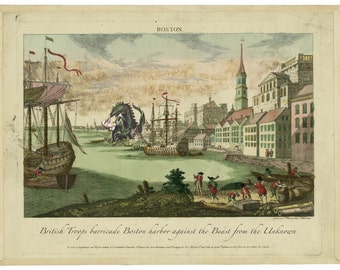 Digital Print, Boston, monster art, kaiju, Boston Art, geekery, kaiju print, alternate histories, American History, Massachusetts Art