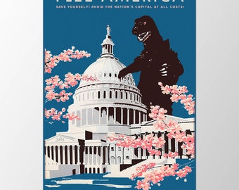 Flee America, Washington DC, Monster Art, Monster, Washington, Capitol Building, Kaiju, Giant Monster, Alternate Histories, Geekery