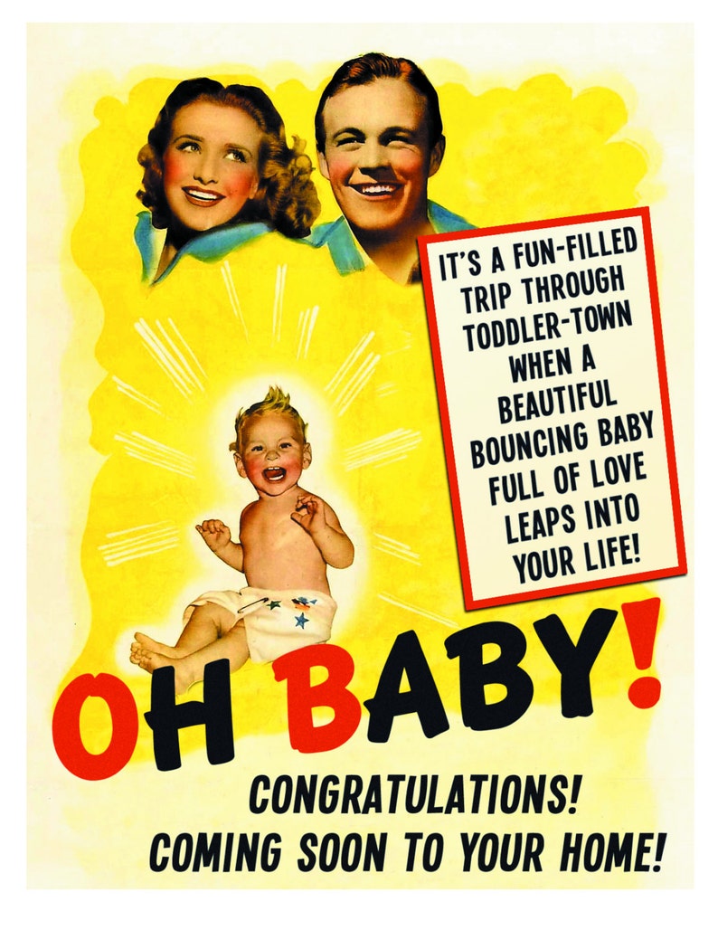 New Baby, movie poster, New Baby Card, 1940s, retro card, Geekery, Alternate Histories, Birth Announcement, Baby image 3