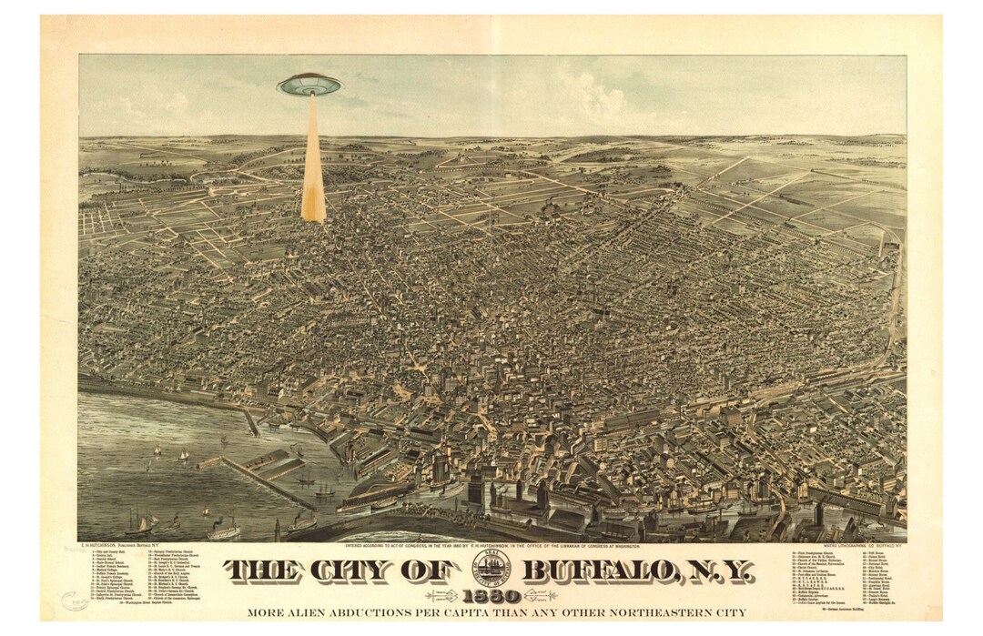 Buffalo New York 1913アド ラインハート/ポスター Digital Print, Buffalo NY, Buffalo Map, UFO, Geekery, Flying