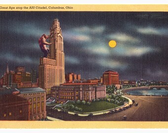 Columbus Ohio, Digital Print, Columbus Skyline,, Gorilla art, Columbus, Ohio, King Kong, vintage, Geekery, Alternate Histories