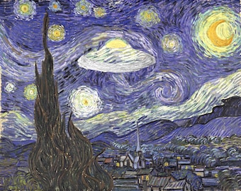 Fine Art, Van Gogh, Digital print, Vincent Van Gogh, UFO Art, Flying Saucer, Impressionism, SciFi Art, Mashup, Alternate Histories, Geekery