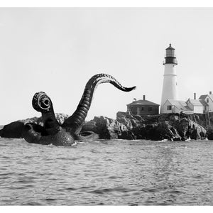 Digital Print, Portland Maine, Octopus Tentacles, Lighthouse art, Monster Art, Alternate Histories, Wall Art, Clthulhu, Geekery