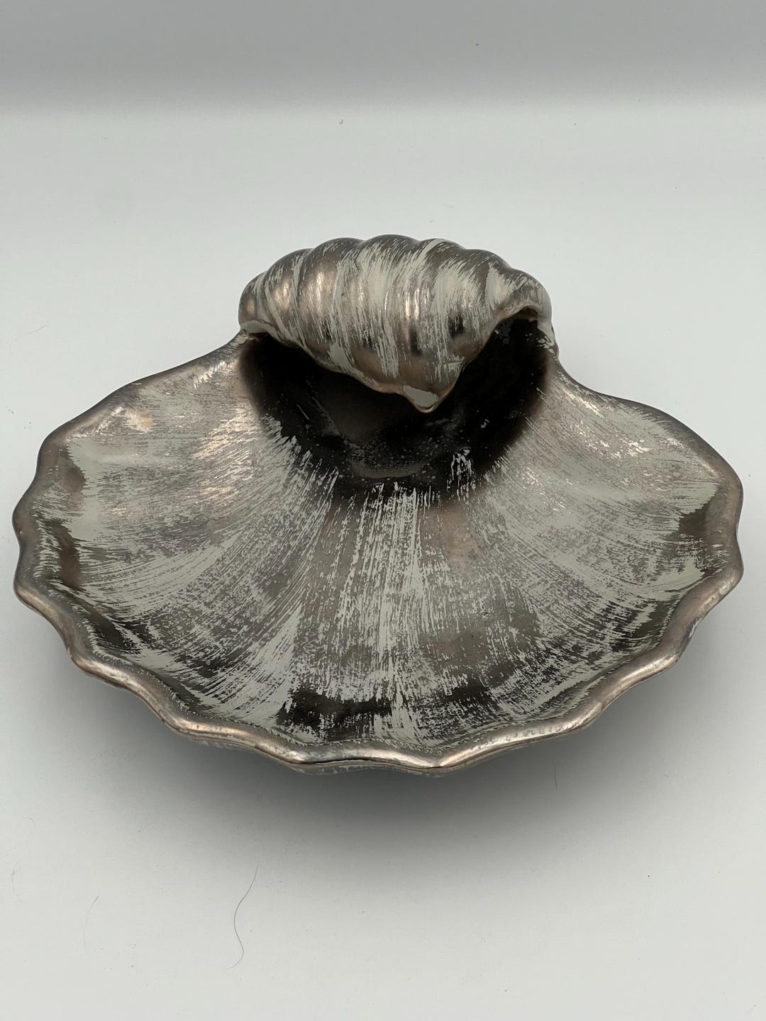 Stangl Pottery Shell Dish, Colonial Silver Finish, Vintage Hand Painted ...