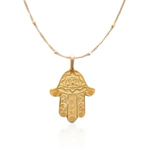 Gold Hamsa Necklace: 18k Gold Filled Hand of Fatima Protection