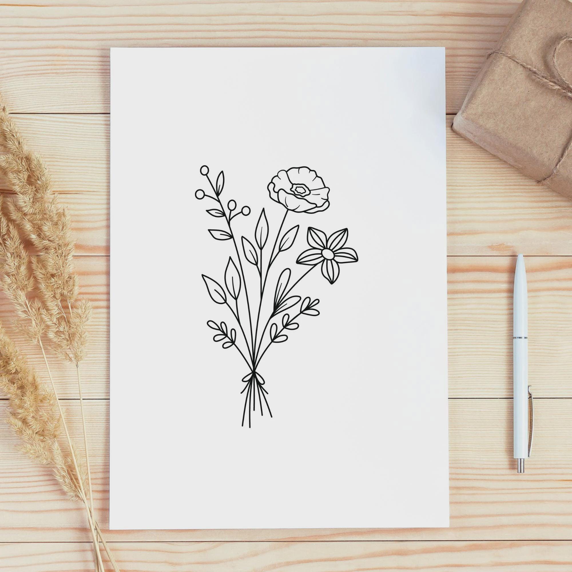 Wildflower Bouquet SVG Bundle | Boho Floral Line Art (digital Download ...