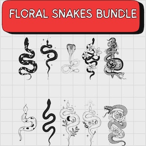 Floral Snake Svg Bundle, Celestial snake svg, Snake with flowers svg, Mystical snake svg, Snake design Svg, Cut Files For Cricut, Silhouette