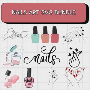 Nails PNG Bundle | Salon Clipart | Beauty Line Art | Pink Nails for Instagram | Branding | Sublimation