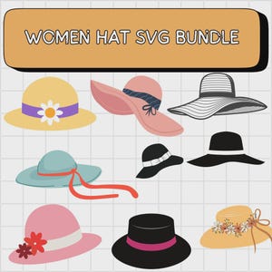 Women&#39;s Hat SVG | Summer Hat Clipart | Girls Hat SVG | Printable Hat Design | Large Sun Hat SVG | Summer Fashion Svg File