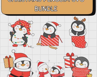 Christmas Penguin SVG Bundle, Cute Holiday Designs (Digital Download)