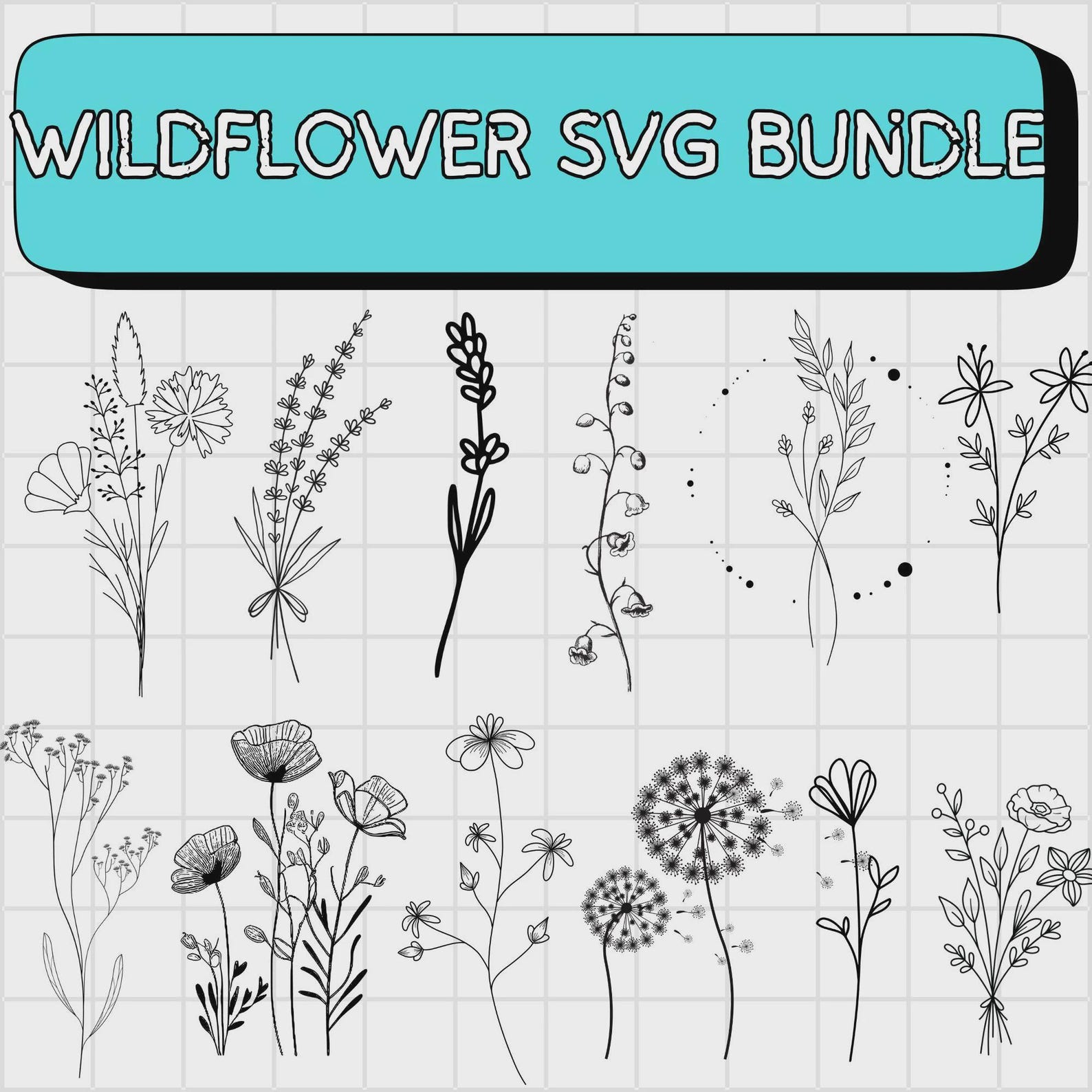 Wildflower Bouquet SVG Bundle | Boho Floral Line Art (digital Download ...
