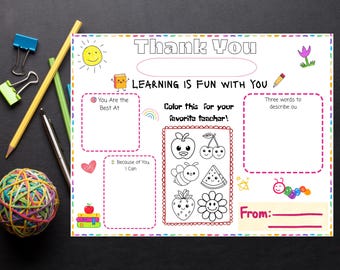 Teacher Appreciation Coloring Page, Thank You Card Printable (PDF)