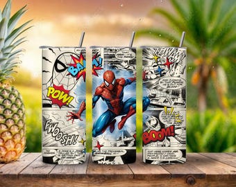Spiderman Tumbler Wrap, Pop Art Comic Style, 20oz Skinny Tumbler (Digital Download)