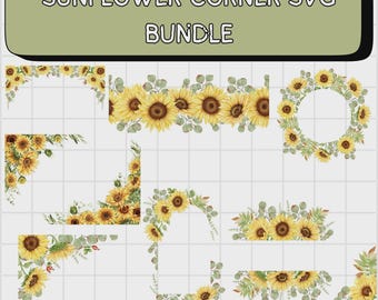Sunflower Border SVG – Floral Corner Clipart, Rustic Frame (Digital Download)