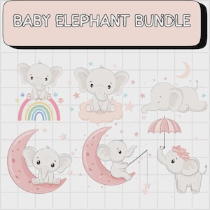 Lot bébé éléphant SVG | Jolie fille éléphant | couper fichier Éléphant | Fille de baby shower | Body chemise | Silhouette animale kawaii Cricut