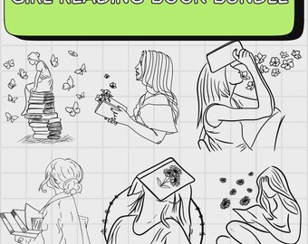 Meisje leesboek SVG: boekkunst, vrouw met boeken (digitale download)