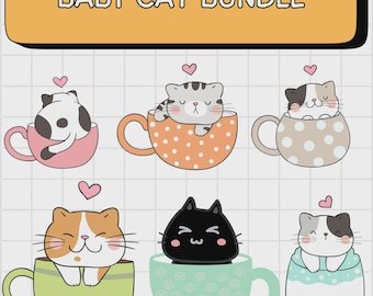 Cat Silhouette SVG Bundle: Cat Head Clipart (Digital Download)