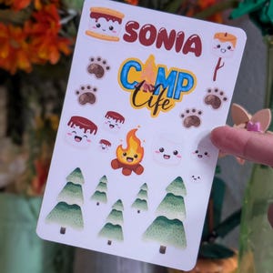 Personalized Camping Smores Marshmallow Woods Inspired Full Sticker Sheet for Water bottles, laptops, phone cases, and more! *Waterproof*