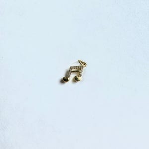 18k gold music note charm pendant with heart accents, micro paved CZ double note design, DIY jewelry supplies, musician gift, silver option