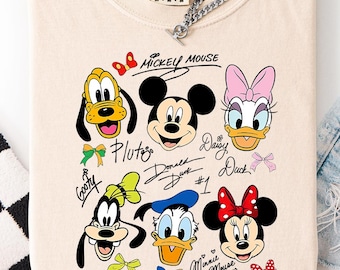 Comfort Colors® Coquette Bows Signatures Mickey and Friends Shirt, Mickey and Co Disney Tee, Disneyland Tee, Disney World Shirt