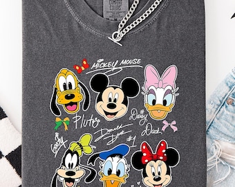 Comfort Colors® Coquette Bows Signatures Mickey and Friends Shirt, Mickey and Co Disney Tee, Disneyland Tee, Disney World Shirt