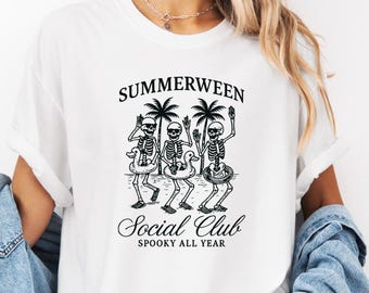 Comfort Colors®  Summerween T-shirt, Skeleton Beach Shirt, Social Club Tee, Funny Halloween Summer T-shirt, Spooky Season Graphic Shirt