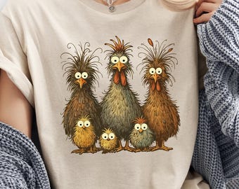 Eagerlys Colorful Funny Chicken Tee, Crazy Chicken Family Shirt, Cute Chicken Shirt, Chicken Lovers Funny Shirt