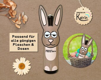 Printable Easter Bunny Bottle Wrap | Bunny Bottle Decoration Craft Template | Beer, Wine, Sparkling Wine, Liqueur Easter Decoration | A4 PDF Print Template